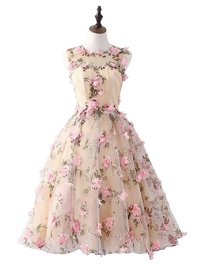 A-Line Short Mini Prom Dresses Party Floral Sleeveless Jewel