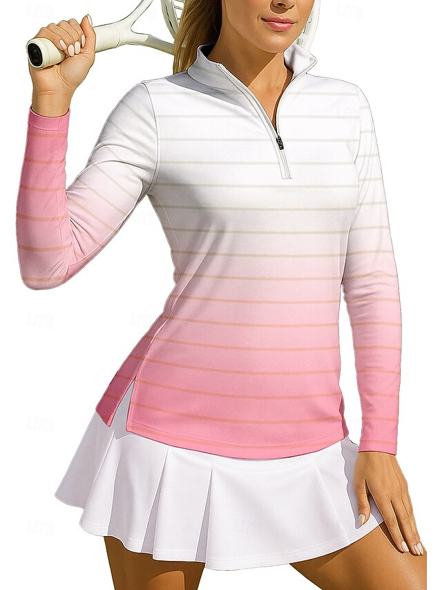 Women's Gradient Stripes Sport Shirt Golf Polo Shirt Tennis