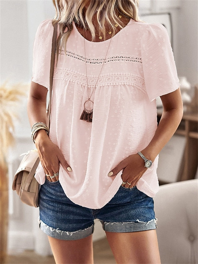 Women's Shirt Blouse Solid Color Stylish Casual Short