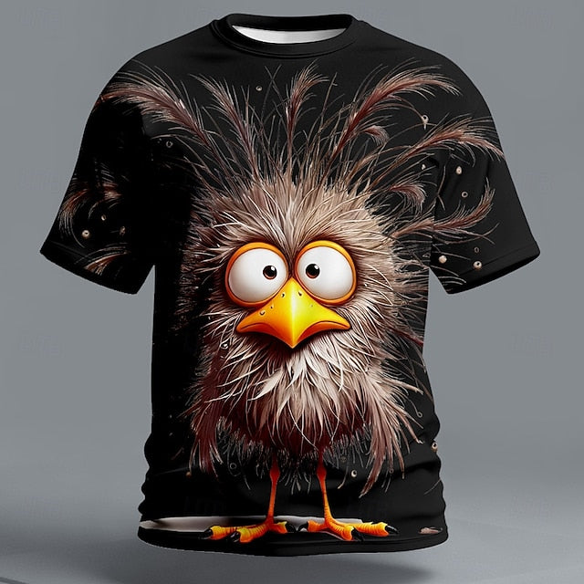 Funny 3D Bird Graphic T Shirt Mens Womens Humorous Messy Hair