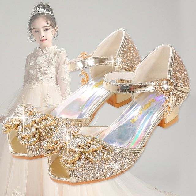 Silver Shoes – Sparkly Girls' Bowknot Glitter Princess