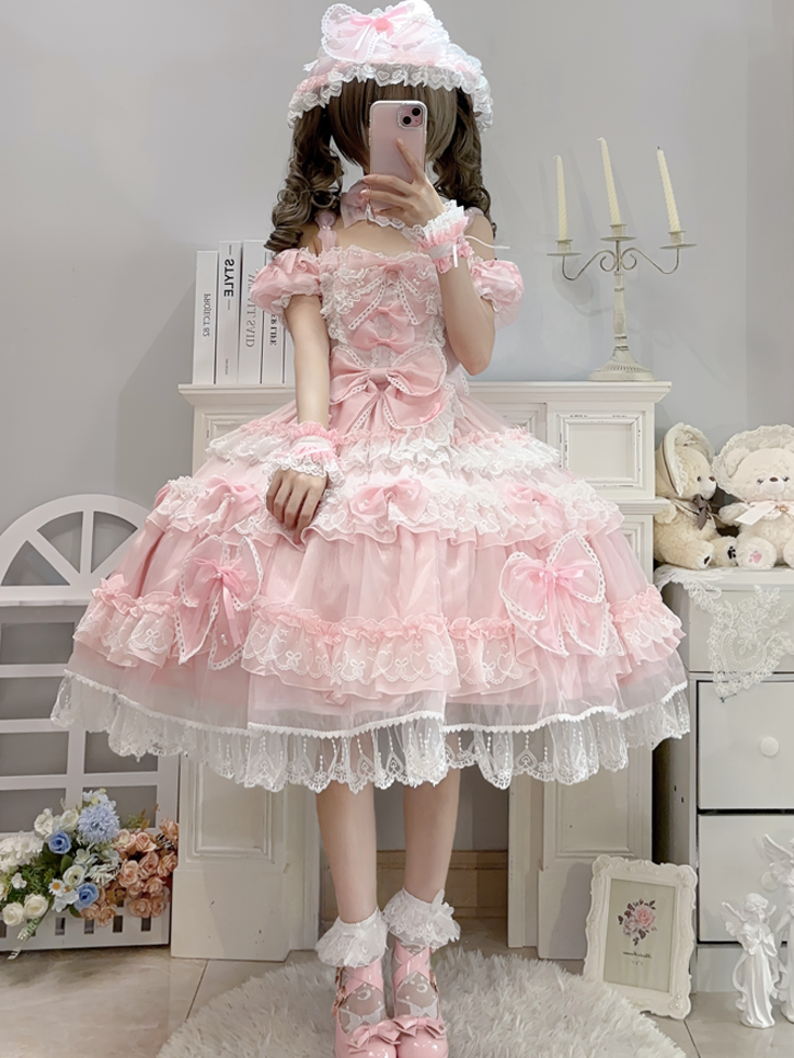 Dress Details Pink Bow Sweet at Big Accents Princess with Back Bead Lolita and