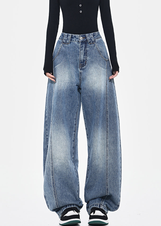 High Waist Pants Patchwork Blue Pockets Spring Denim Fashion