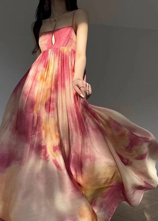 Ärmelloses Kleid aus italienischer Seidenknitter-Farbblock-Optik mit Spaghettiträgern XX085