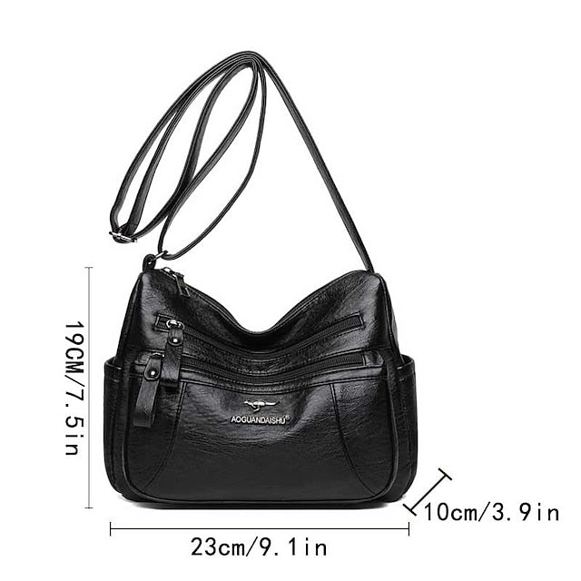 Faux Black Multi-Pocket Shoulder Bag – Women's Leather