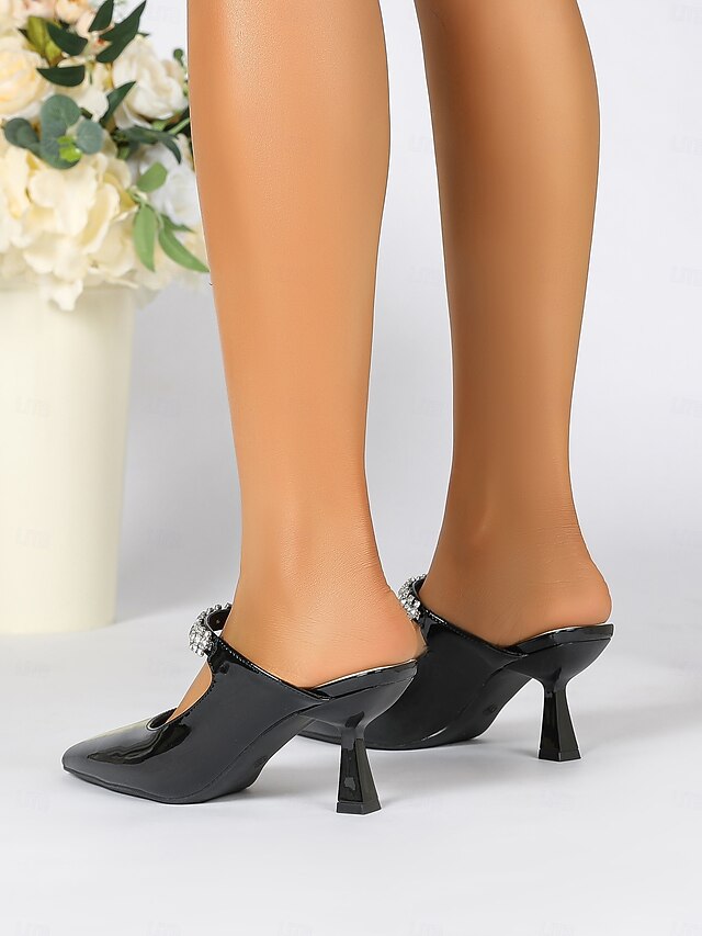 Pointed-Toe Heeled Slip-On Rhinestone Women's Embellished
