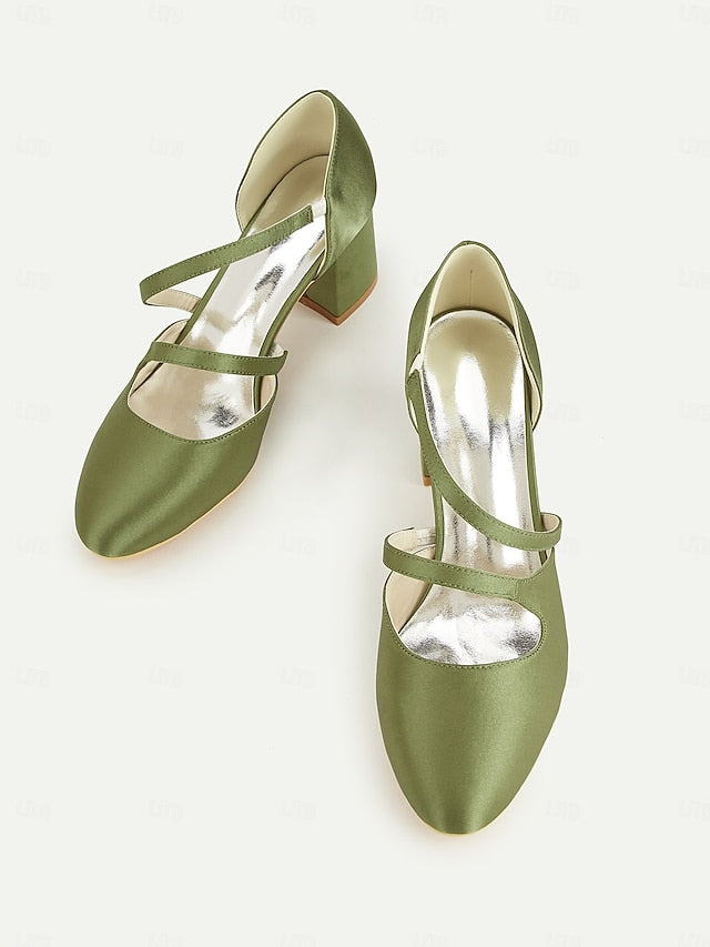 Mary Heels – 1950s Satin Elegant Women's Block Jane Green