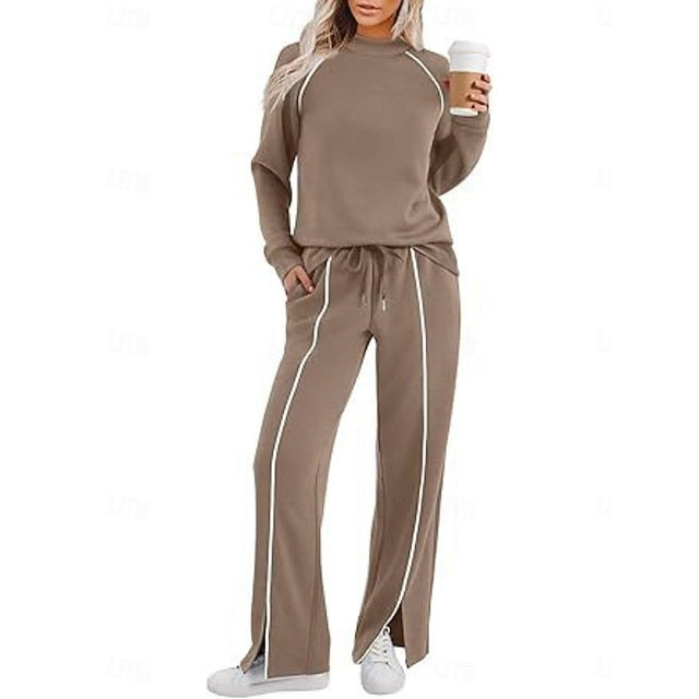 Women's Tracksuit Pants Sets Long Sleeve Crew Neck Solid