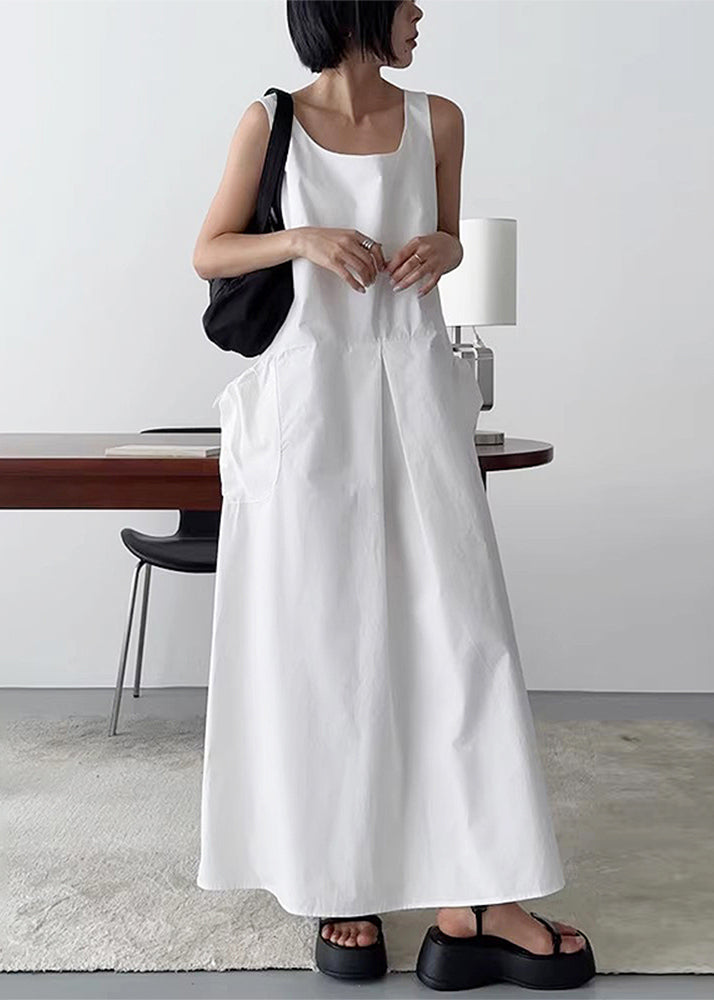 Neck Sleeveless White Women Dresses Cotton Robe U