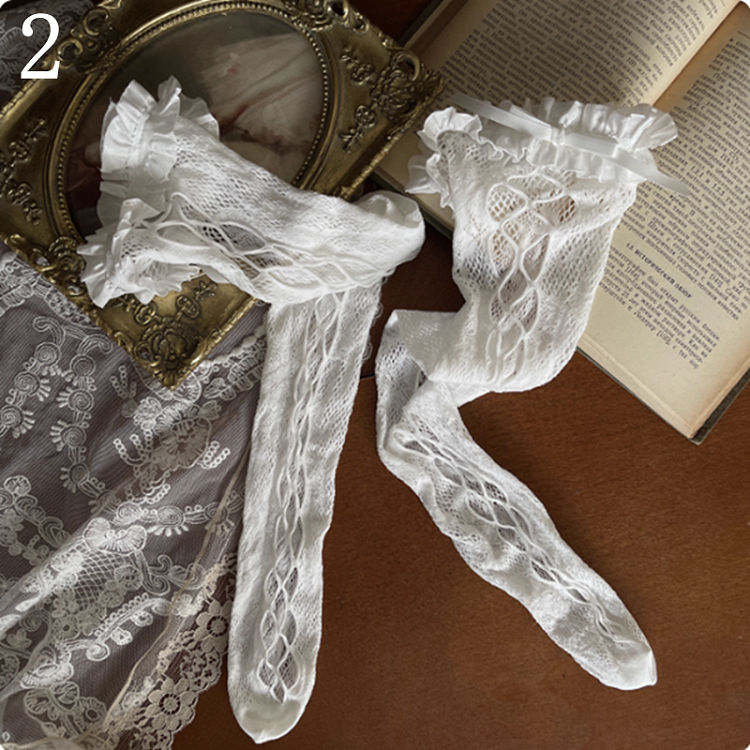 Leg Chain Stockings/Leg Overknee Warmers Cut-out Design /Lace White