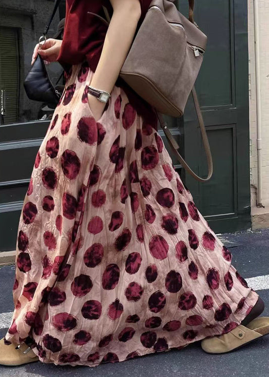 Elastic Waist Summer Print Cotton Pink Skirts