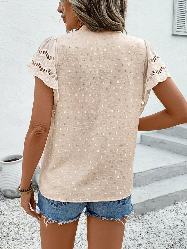 Women's Lace Shirt Lace Patchwork Buttons Solid Color