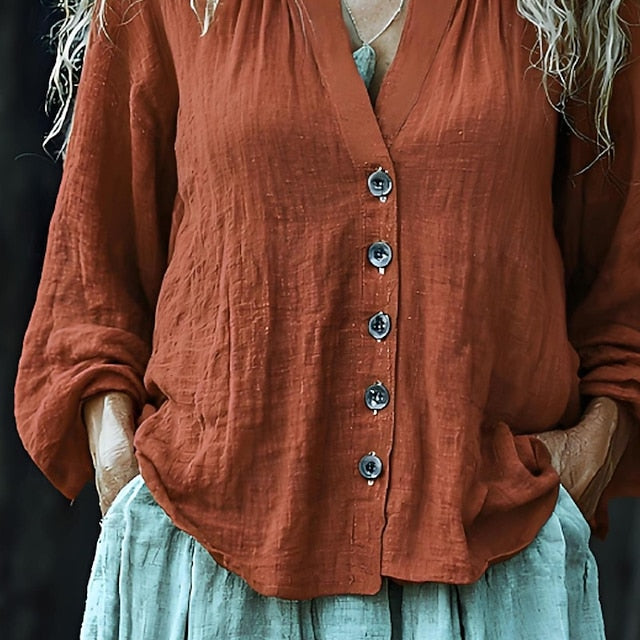 Women's Shirt Cotton Linen Shirts Boho Shirt Linen-Inspired