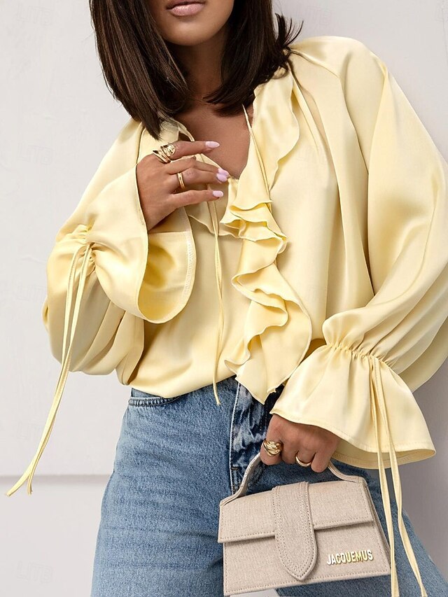 Women's Shirt Blouse Ruffle Patchwork Plain Elegant