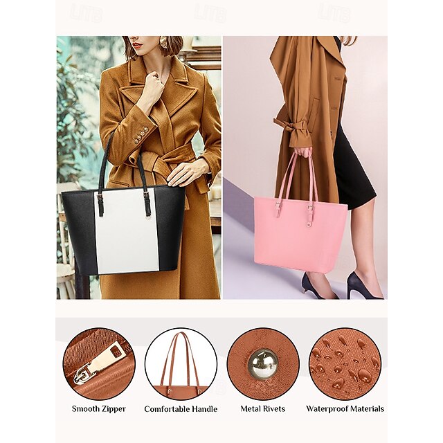 Leather Tote Faux Women's Brown - Bag Large Classic