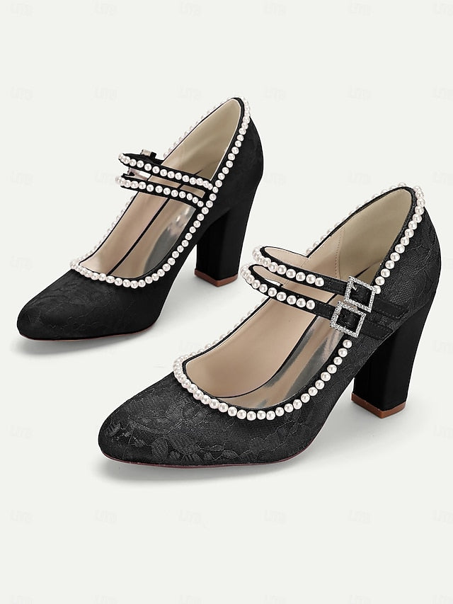 Pearl Lace Heels Women's Embellished - Jane Mary Purple