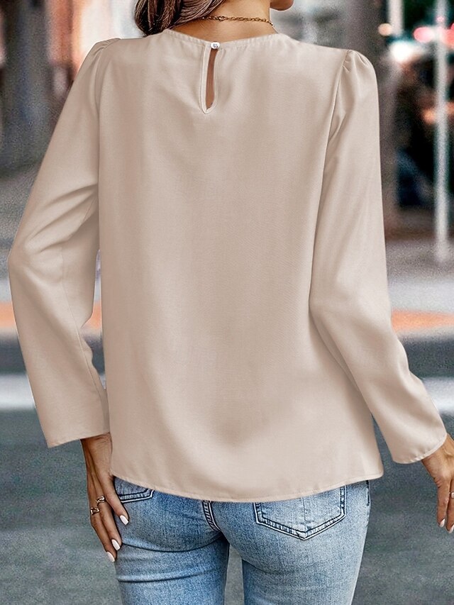 Women's Shirt Blouse Ruched Plain Active Casual Long Sleeve