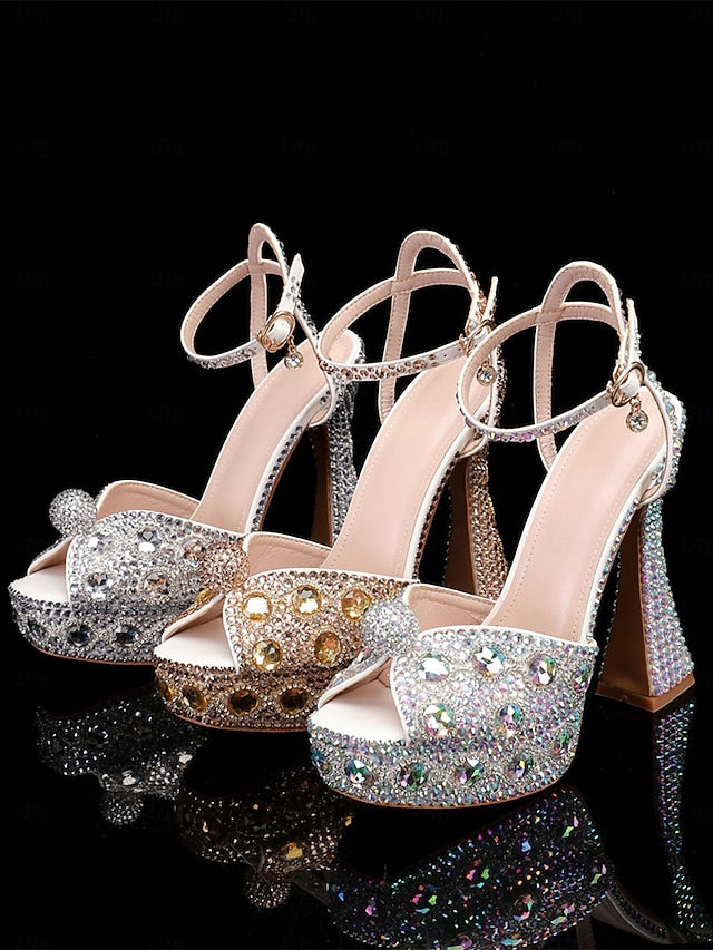 High Heel Sandals Matching Rhinestone Platform Women's with