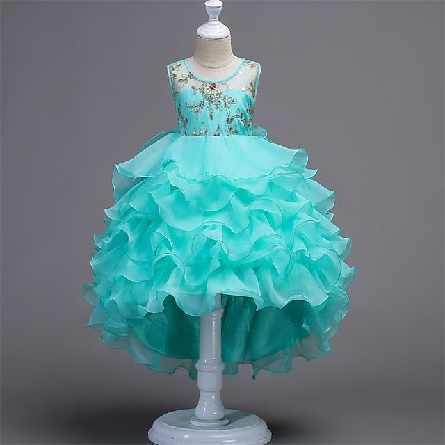 Girls' Wedding 4-13 Kids Party Ruffle Summer Dress Floral