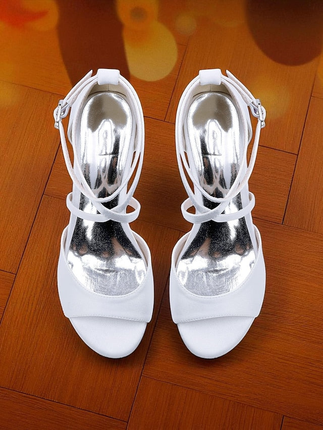 Women's Block - Elegant Strap Heel Ankle Satin Sandals with