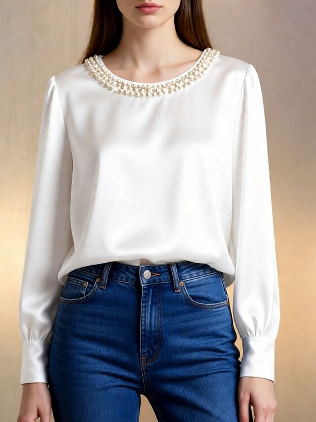 Women's Blouse Beaded Solid Color Elegant Stylish Long