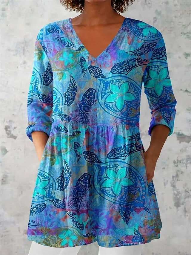 Women's Blouse Ruched Floral Graphic Elegant Stylish Casual