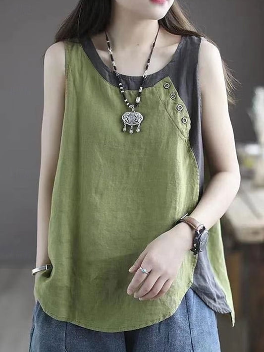 Women's Camisole Tank Top Buttons Color Block Vintage Daily
