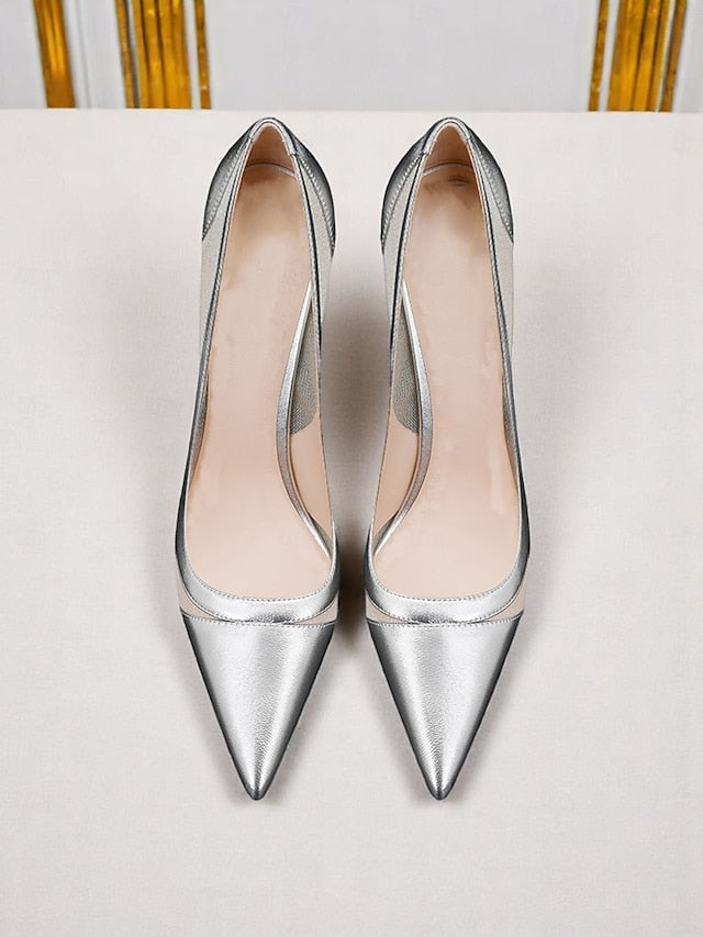 Detailing Women's Mesh Pumps with Pointed Suede Toe Nude