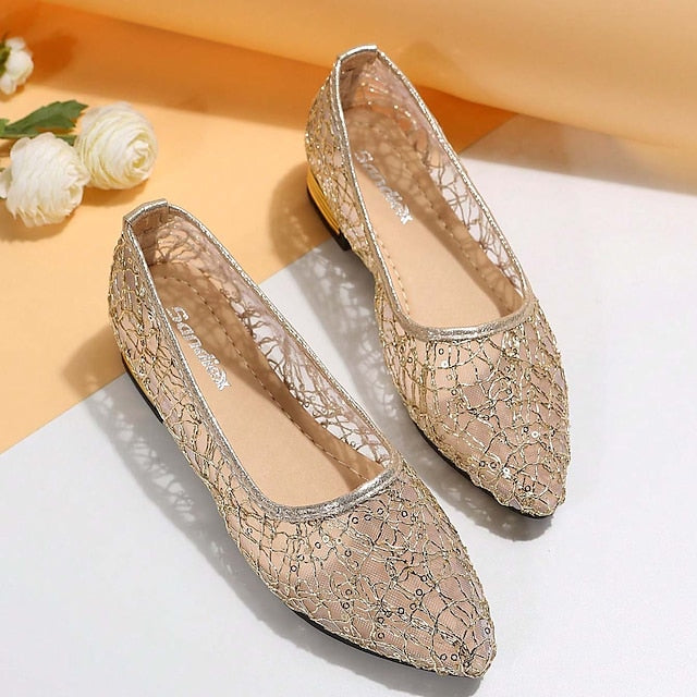 Silver Ballet Sequin Flats Elegant Women's – Mesh