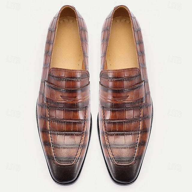 Crocodile Men's Dress Pattern Classic Brown - Leather Shoes