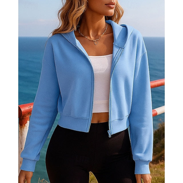 Women's Cardigan Hooded Sweatshirt Full Zip Short Long
