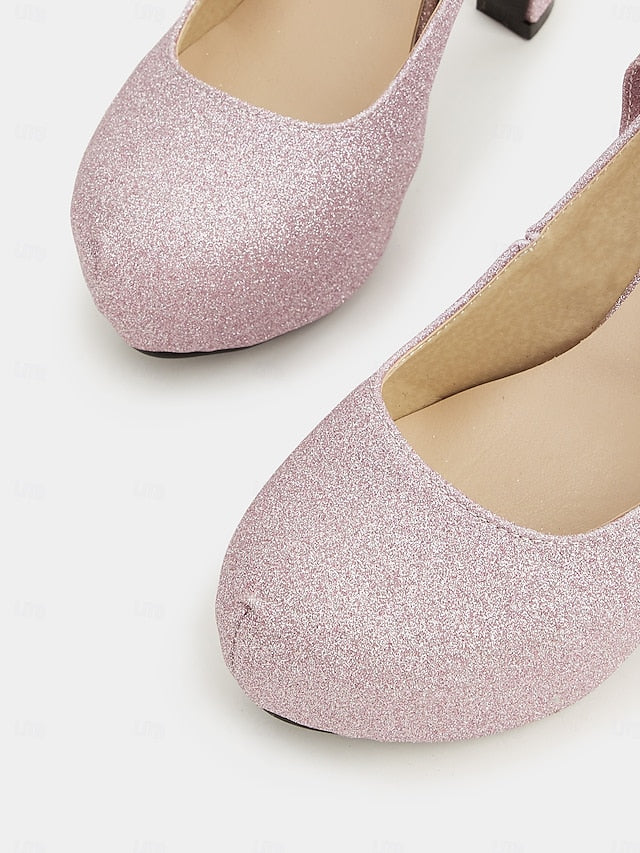 with Ankle Pink – Women's Strap Glitter Platform Heels