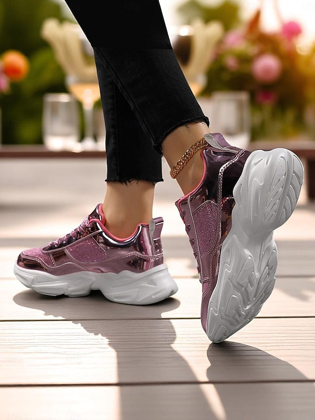 Sneakers with Metallic Platform Women's Chunky Glitter