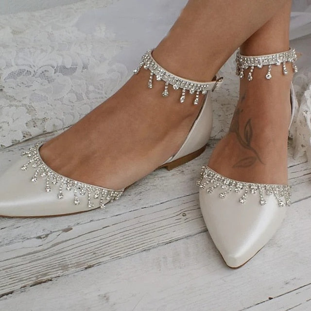 Bridal with Flats Shoes Elegant Women's Wedding White –