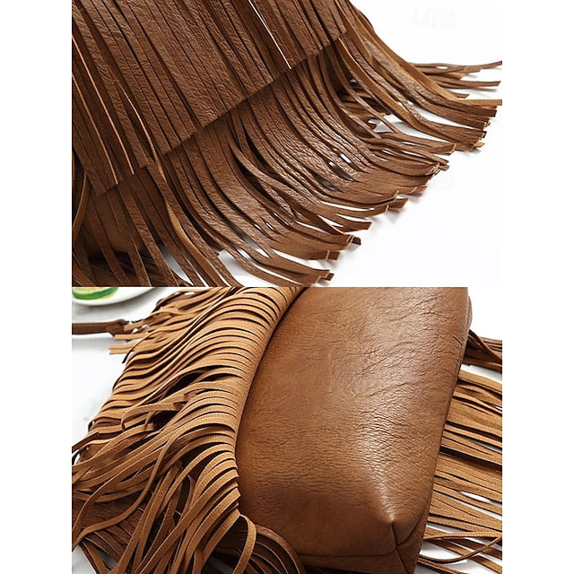 - Crossbody Bohemian Leather Bag Faux Fringe Women's
