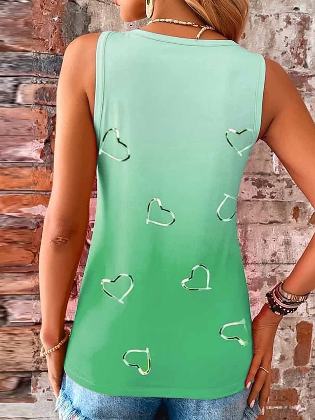Women's Blouse Print Ombre Heart Casual Sleeveless V Neck