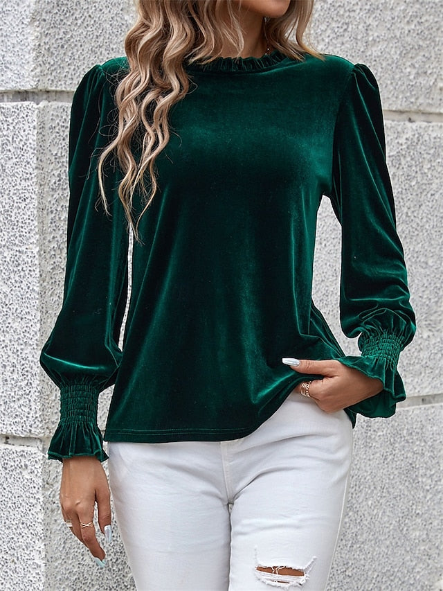 Women's Shirt Velvet Elegant Dressy Solid Color Basic