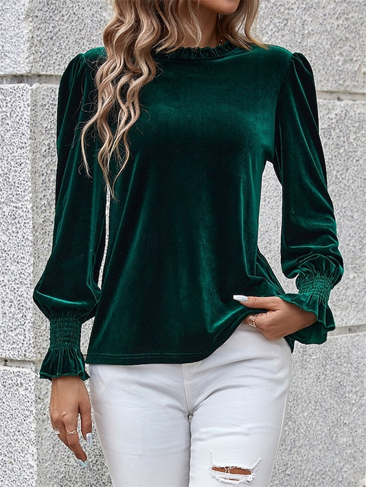 Women's Shirt Velvet Elegant Dressy Solid Color Basic