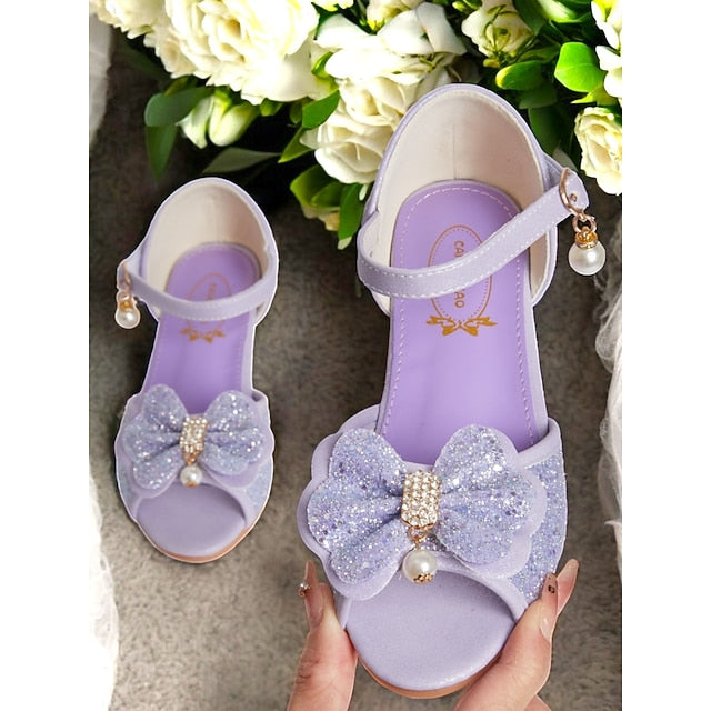 Girls' Bow Purple Pearl Sandals Accent with Glitter
