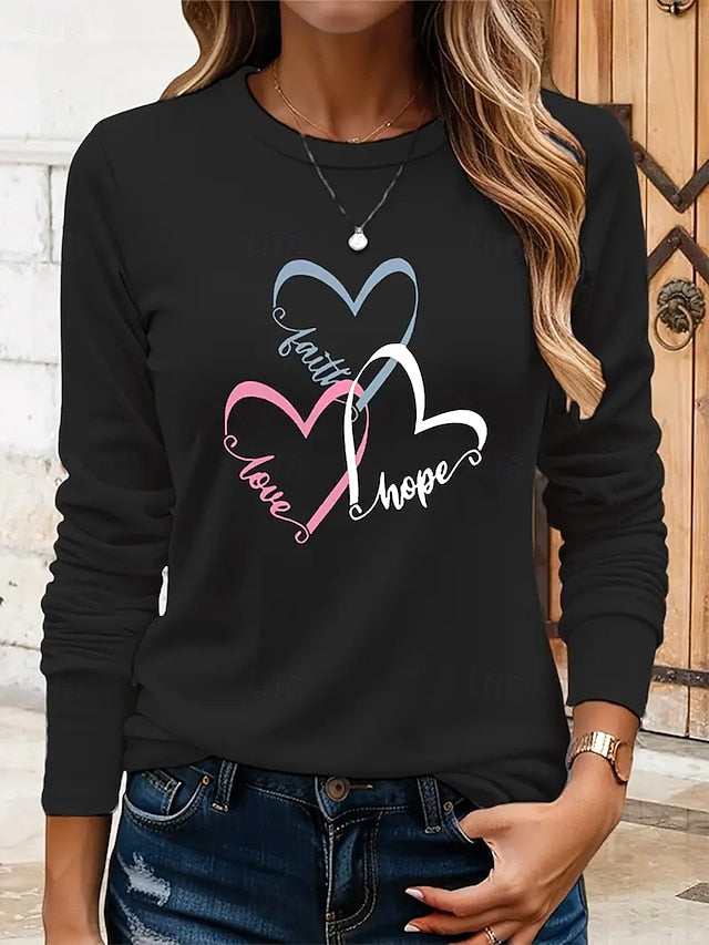 Women's T Shirt Print Heart Graphic Vintage Stylish Classic