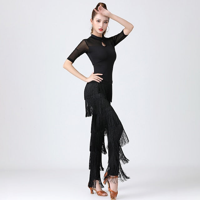 Latin Dance Top Solid Splicing Women's Training Performance