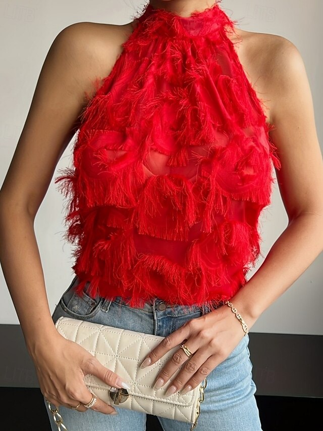 Women's T Shirt Tank Top Mesh Solid Color Elegant Fashion