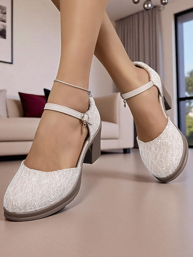 Jane Women's Heel - Mary Low Chunky Lace Shoes Comfortable