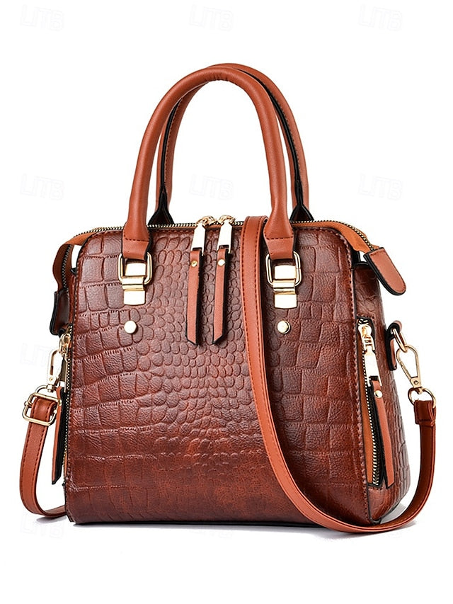 Women's Faux Leather Crocodile Pattern Handbag with Tassel