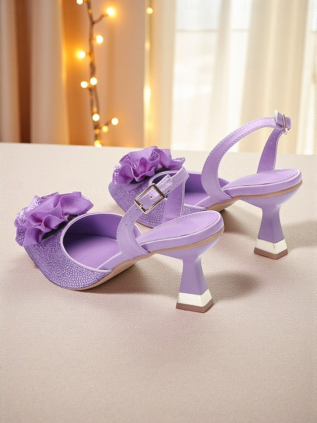 with Rhinestone Women's Purple Floral Heels Slingback