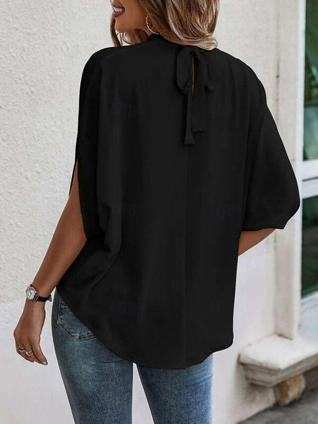 Women's Shirt Blouse Chiffon Tops Plain Stylish Classic