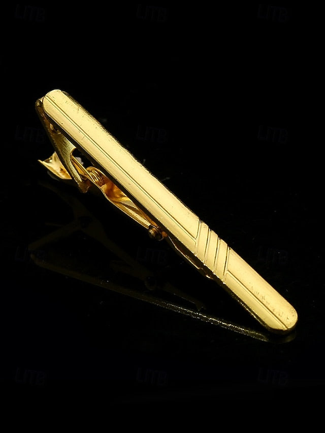 Gold – Black for with Design Clip Inlay Tie Elegant Men Sleek