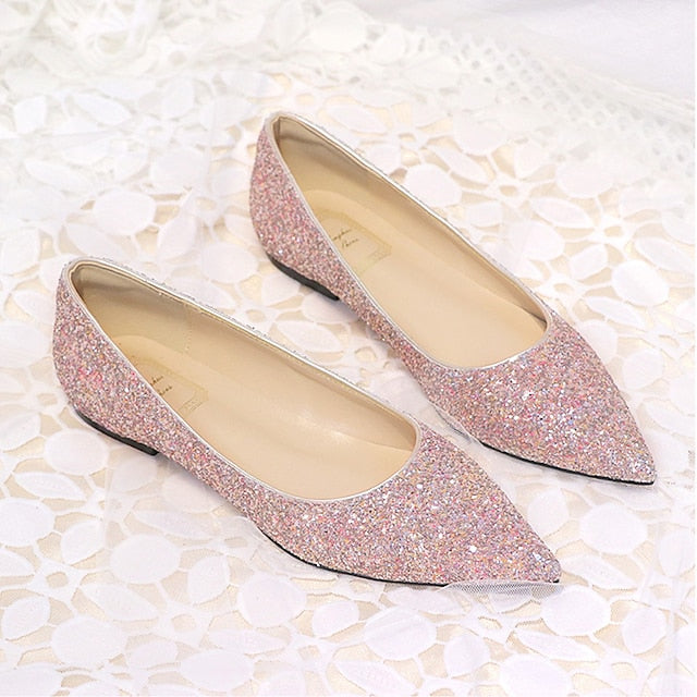 Pointed Flat Women's Pink Toe – Glitter Comfortable Shoes