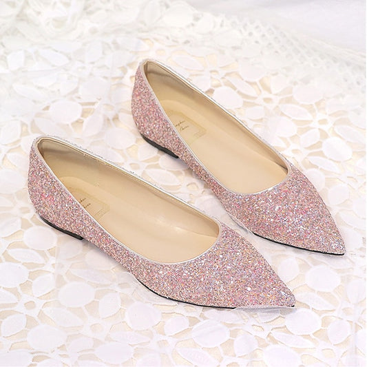 Pointed Flat Women's Pink Toe – Glitter Comfortable Shoes