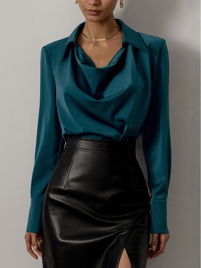 Women's Shirt Elegant Dressy Satin Top Solid Color Basic